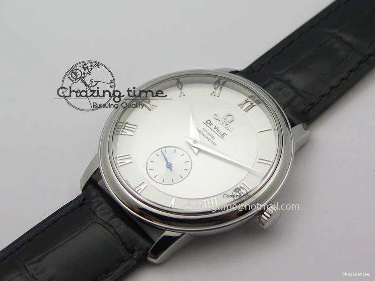 0205 Flexible De Ville MK 1:1 Best Edition SS White Dial On Black Leather Asian Seagull T1701 (Sec@6) 8244